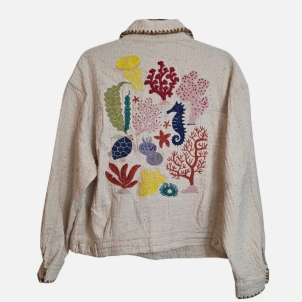 Nautical Seahorse Coastal Reef Natural Cotton Jacket Small Medium - Picture 10 of 10